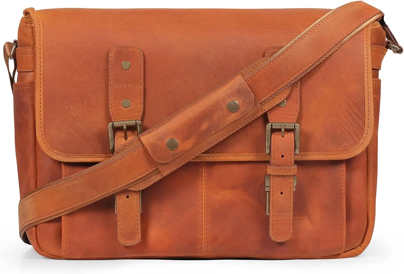MegaGear Italian Leather Messenger Bag, Lightweight Unisex Business Briefcase Satchel Portfolio, Multi Compartment