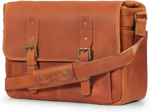 MegaGear Italian Leather Messenger Bag, Lightweight Unisex Business Briefcase Satchel Portfolio, Multi Compartment