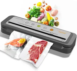 MegaWise Vacuum Sealer Machine – 2023 New Version, 80kPa Suction Power, One-Touch Automatic Operation, Compact Design with Built-in Cutter, Includes Vacuum Bags, Ideal for Food Storage (Silver)
