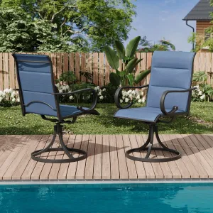 MELLCOM Patio Swivel Chair Set of 2, High Back Padded Textilene Outdoor Dining Chairs with E-Coating Metal Frame, All-Weather Outdoor Furniture Rocker for Backyard, Porch, Garden, Lawn, Blue