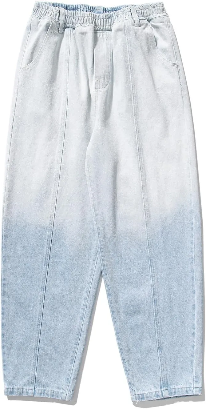 Mens Baggy Jeans Relaxed Fit Elastic Waist Straight Jeans Pants Fashion Gradient Hip Pop Skater Jeans Denim Pants