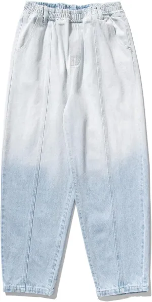 Mens Baggy Jeans Relaxed Fit Elastic Waist Straight Jeans Pants Fashion Gradient Hip Pop Skater Jeans Denim Pants