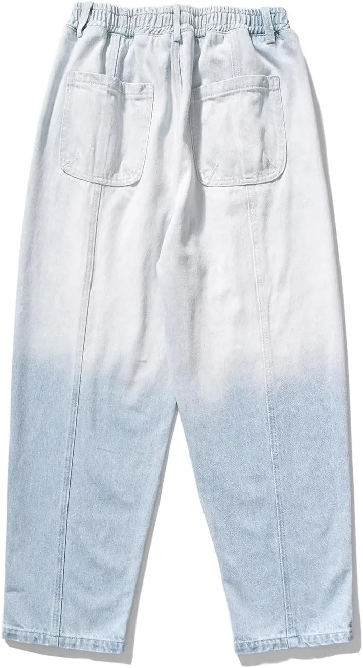 Mens Baggy Jeans Relaxed Fit Elastic Waist Straight Jeans Pants Fashion Gradient Hip Pop Skater Jeans Denim Pants