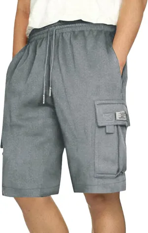 Mens Cargo Shorts Cotton Elastic Waist Casual Shorts Drawstring Athletic Shorts with Multi Pockets
