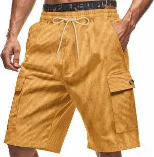 Mens Corduroy Shorts 2025 Summer Elastic Waist Drawstring Relaxed Fit Comfy Casual Cargo Pants Outdoor Camping Shorts