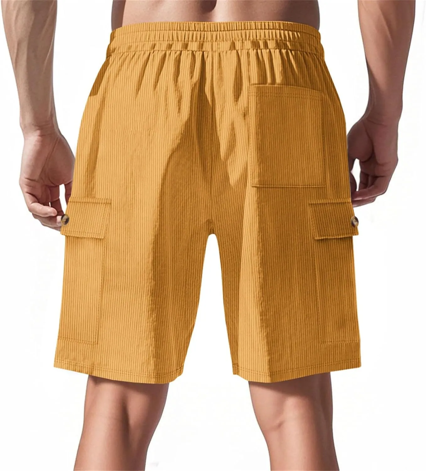 Mens Corduroy Shorts 2025 Summer Elastic Waist Drawstring Relaxed Fit Comfy Casual Cargo Pants Outdoor Camping Shorts