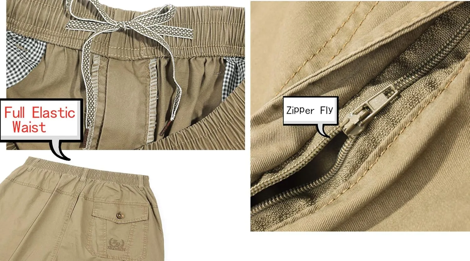 Men's Cotton Full Elastic Waist Cargo Shorts Loose Fit Drawstring Short
