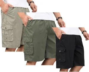 Men's Cotton Full Elastic Waist Cargo Shorts Loose Fit Drawstring Short
