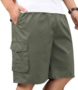 Men's Cotton Full Elastic Waist Cargo Shorts Loose Fit Drawstring Short
