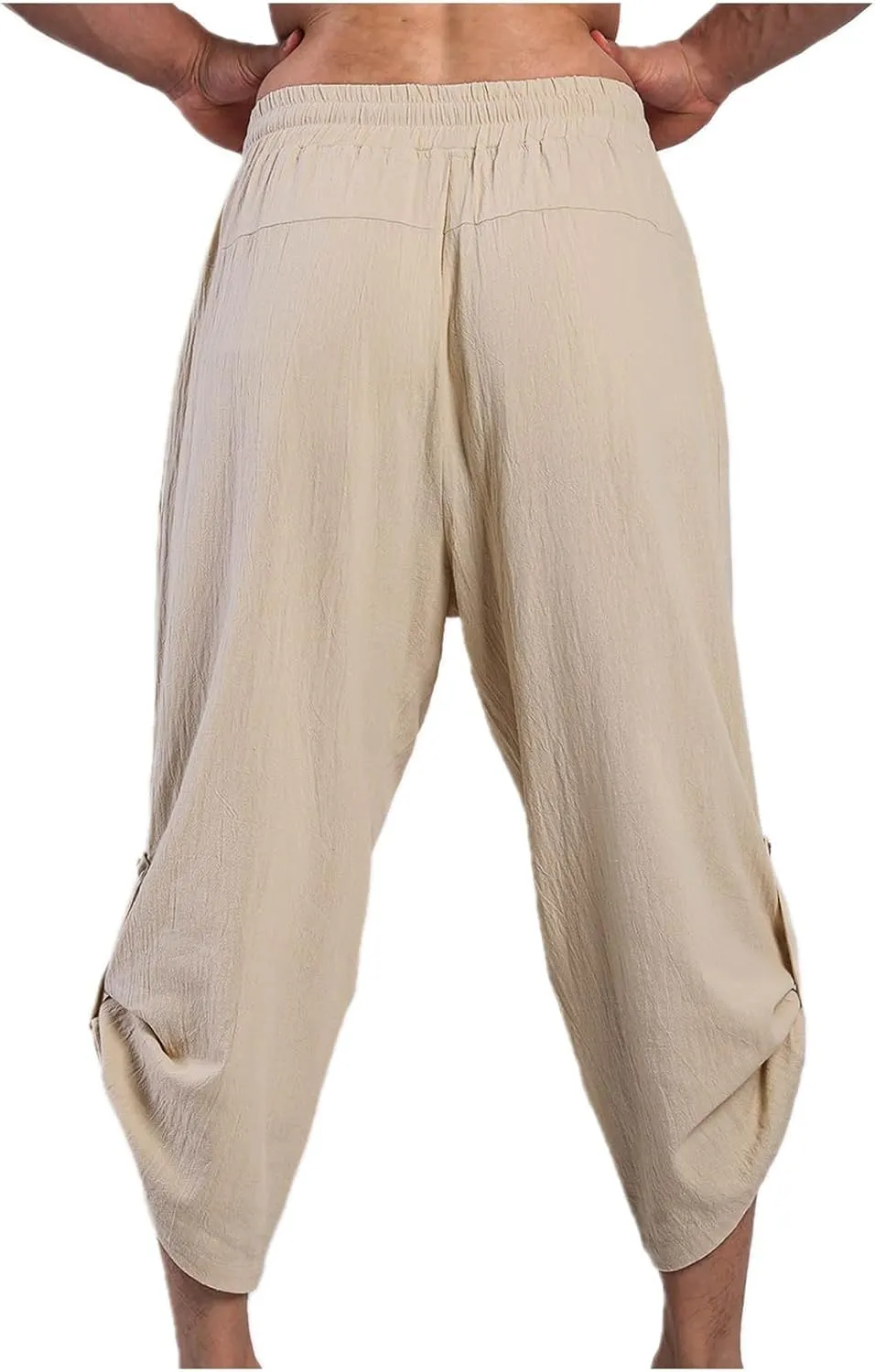 Mens Cotton Linen Drawstring Elastic Waist Casual Jogger Yoga Pants Slim Fit Lounge Cropped Pants Workout Pants