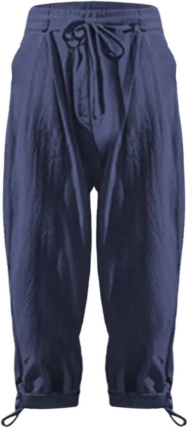 Men's Cotton Linen Harem Pants Soft Stretchy Waist Casual Hippie Trousers Lightweight Loose Fitting Beach Yoga Pant
