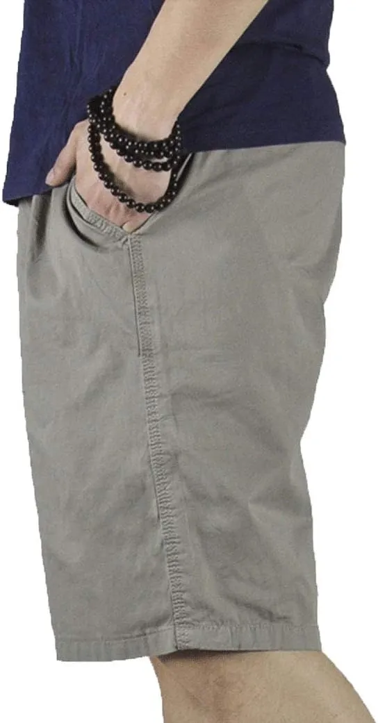 Mens Cotton Loose Drawstring Cargo Short with Full Elastic Waist