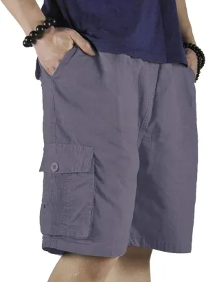 Mens Cotton Loose Drawstring Cargo Short with Full Elastic Waist