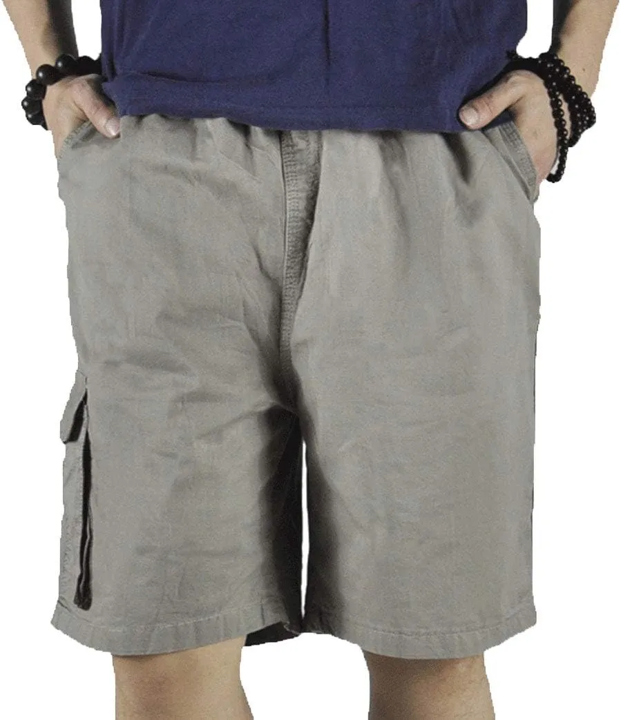 Mens Cotton Loose Drawstring Cargo Short with Full Elastic Waist