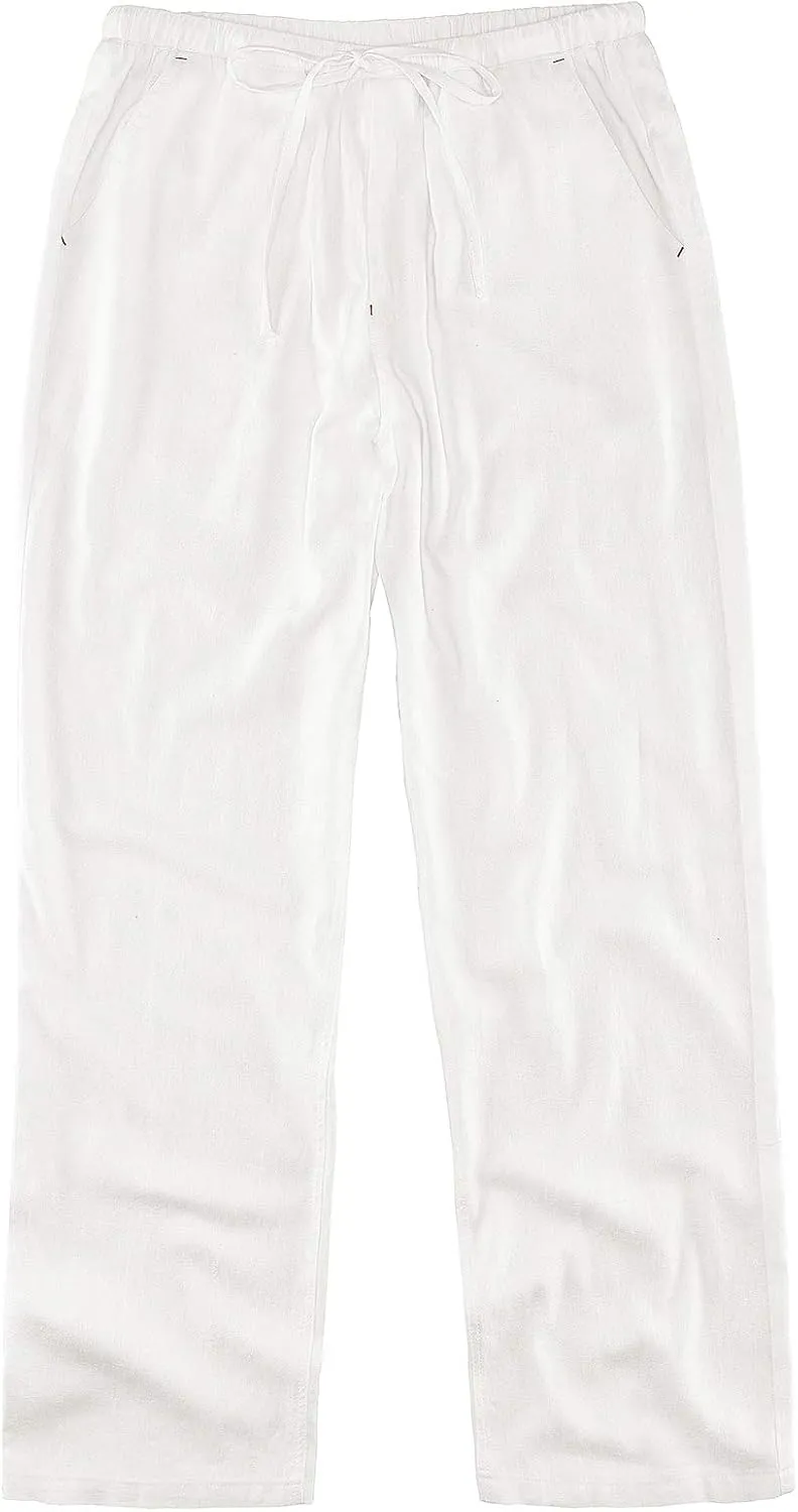 Men's Drawstring Loose Linen Beach Pants Lightweight Elastic Waist Yoga Lounge Cotton Trousers Pajamas