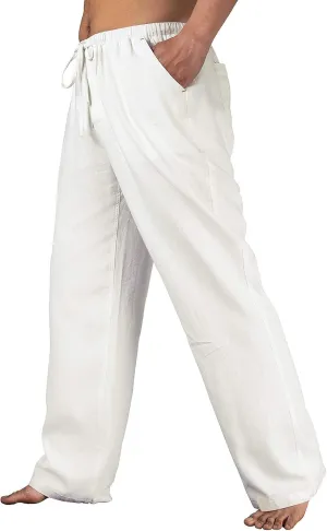 Men's Drawstring Loose Linen Beach Pants Lightweight Elastic Waist Yoga Lounge Cotton Trousers Pajamas
