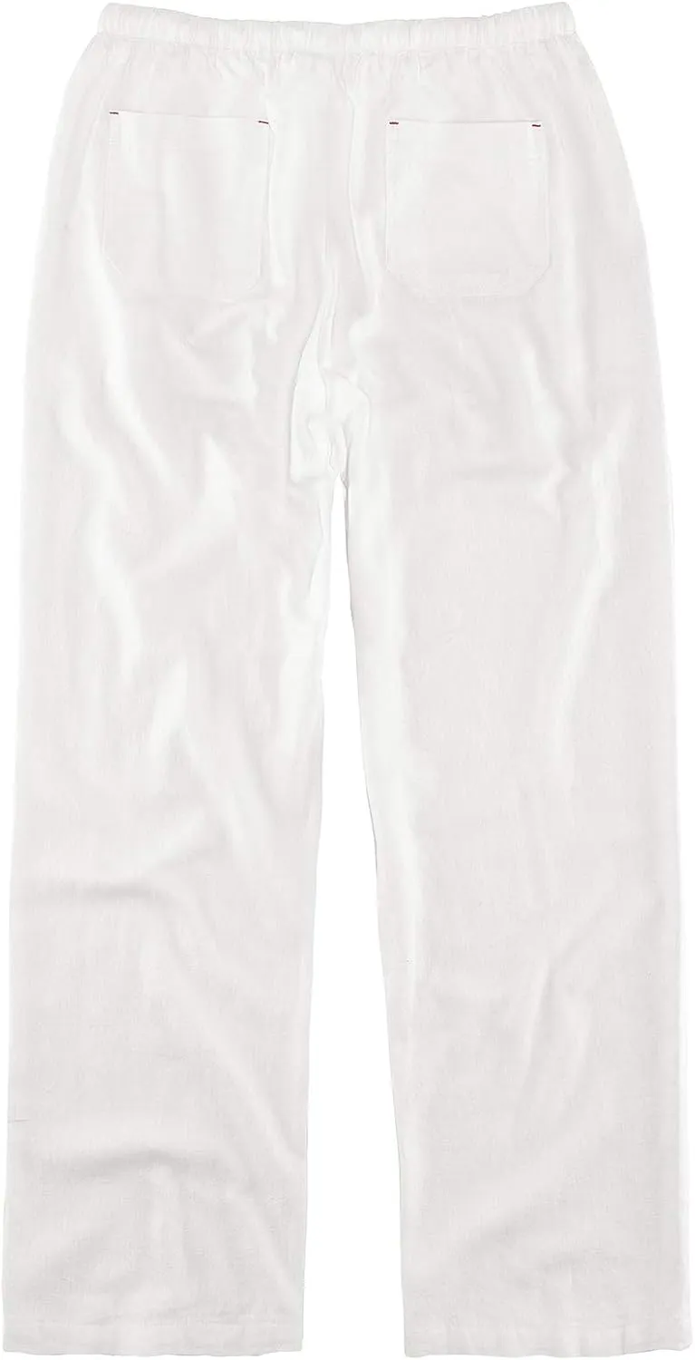 Men's Drawstring Loose Linen Beach Pants Lightweight Elastic Waist Yoga Lounge Cotton Trousers Pajamas