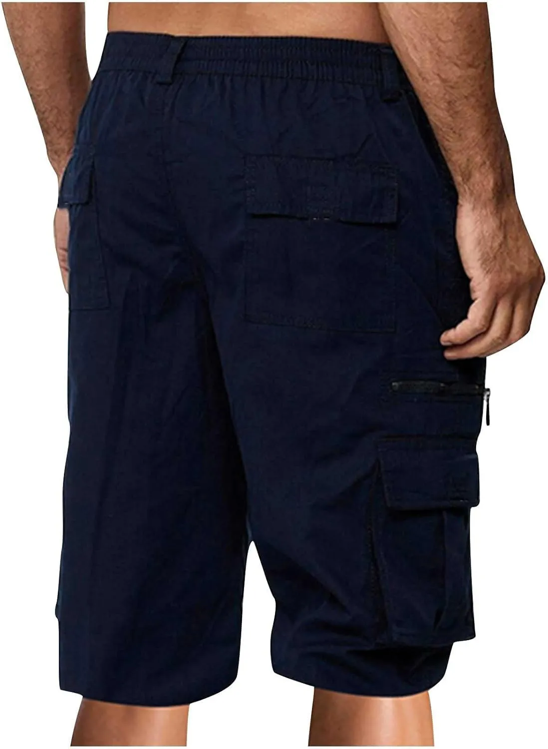 Mens Elastic Waist Cargo Shorts,2024 Summer Casual Bermuda Shorts with Pockets Trendy, Large