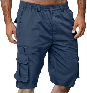 Mens Elastic Waist Cargo Shorts,2024 Summer Casual Bermuda Shorts with Pockets Trendy, Large