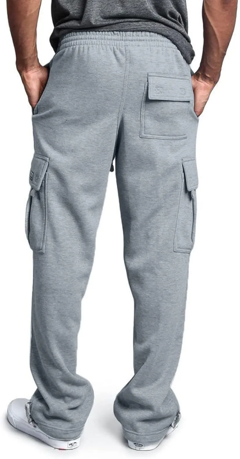Men's Heavyweight Fleece Cargo Sweatpants Stretch Elastic Waist Jogger Sport Pants Drawstring Sports Trousers Mens Sweats