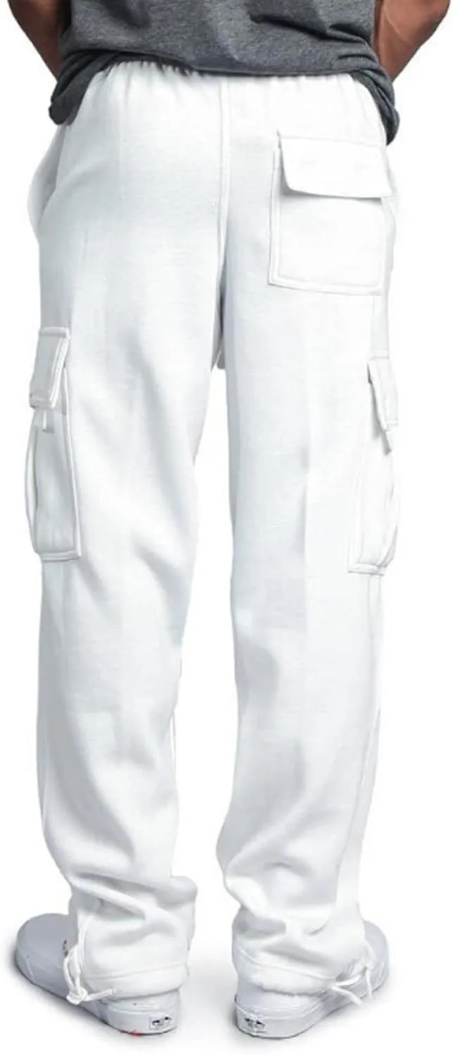 Men's Heavyweight Fleece Cargo Sweatpants Stretch Elastic Waist Jogger Sport Pants Drawstring Sports Trousers Mens Sweats