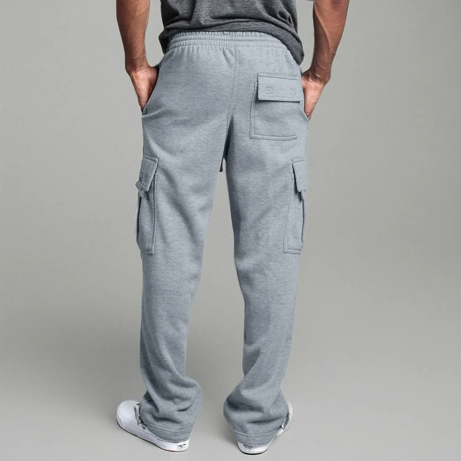Men's Heavyweight Fleece Cargo Sweatpants Stretch Elastic Waist Jogger Sport Pants Drawstring Sports Trousers Mens Sweats