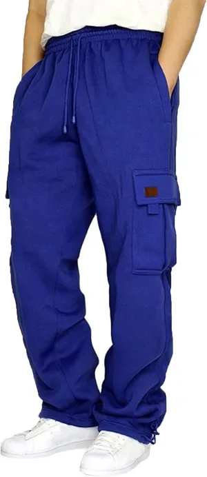 Men's Heavyweight Fleece Cargo Sweatpants Stretch Elastic Waist Jogger Sport Pants Drawstring Sports Trousers Mens Sweats