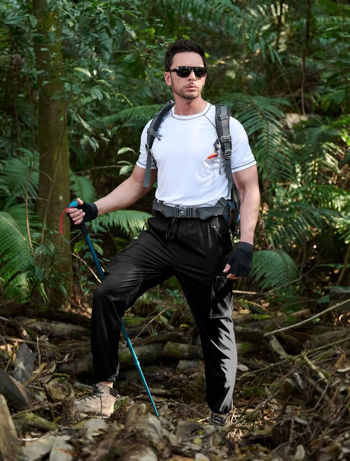 Men's Hiking Pants Cargo Lightweight Quick Dry Elastic Waist Golf Joggers with Zipper Pockets Water Resistant