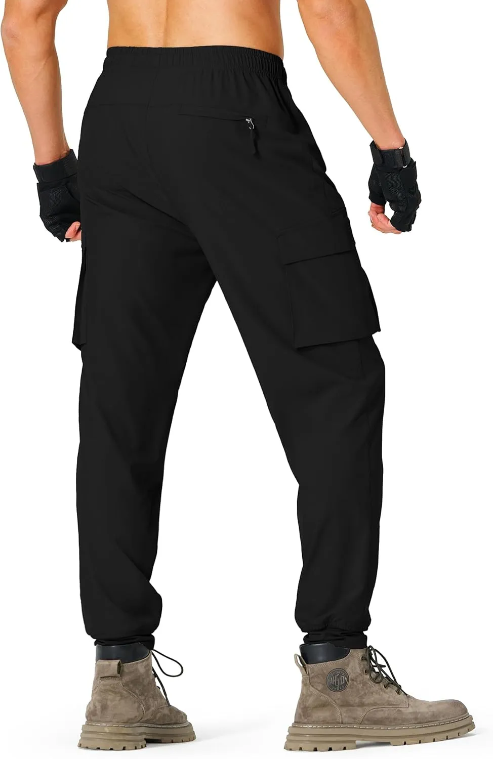 Men's Hiking Pants Cargo Lightweight Quick Dry Elastic Waist Golf Joggers with Zipper Pockets Water Resistant