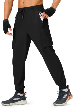Men's Hiking Pants Cargo Lightweight Quick Dry Elastic Waist Golf Joggers with Zipper Pockets Water Resistant