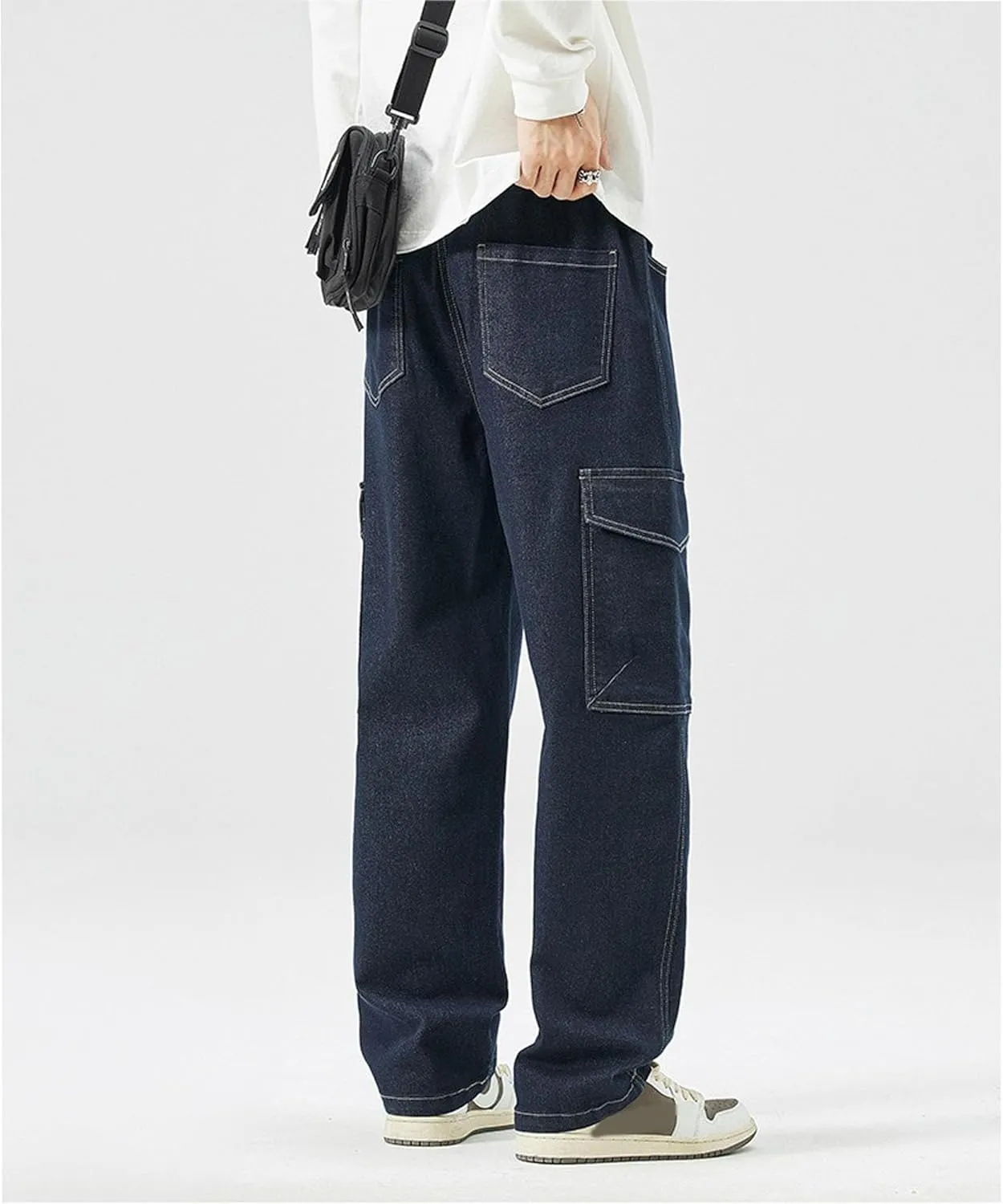 Men's Japanese Street Vintage Jeans Baggy Drawstring Cargo Pants Elastic Waist Pants Pants for Men Fashion