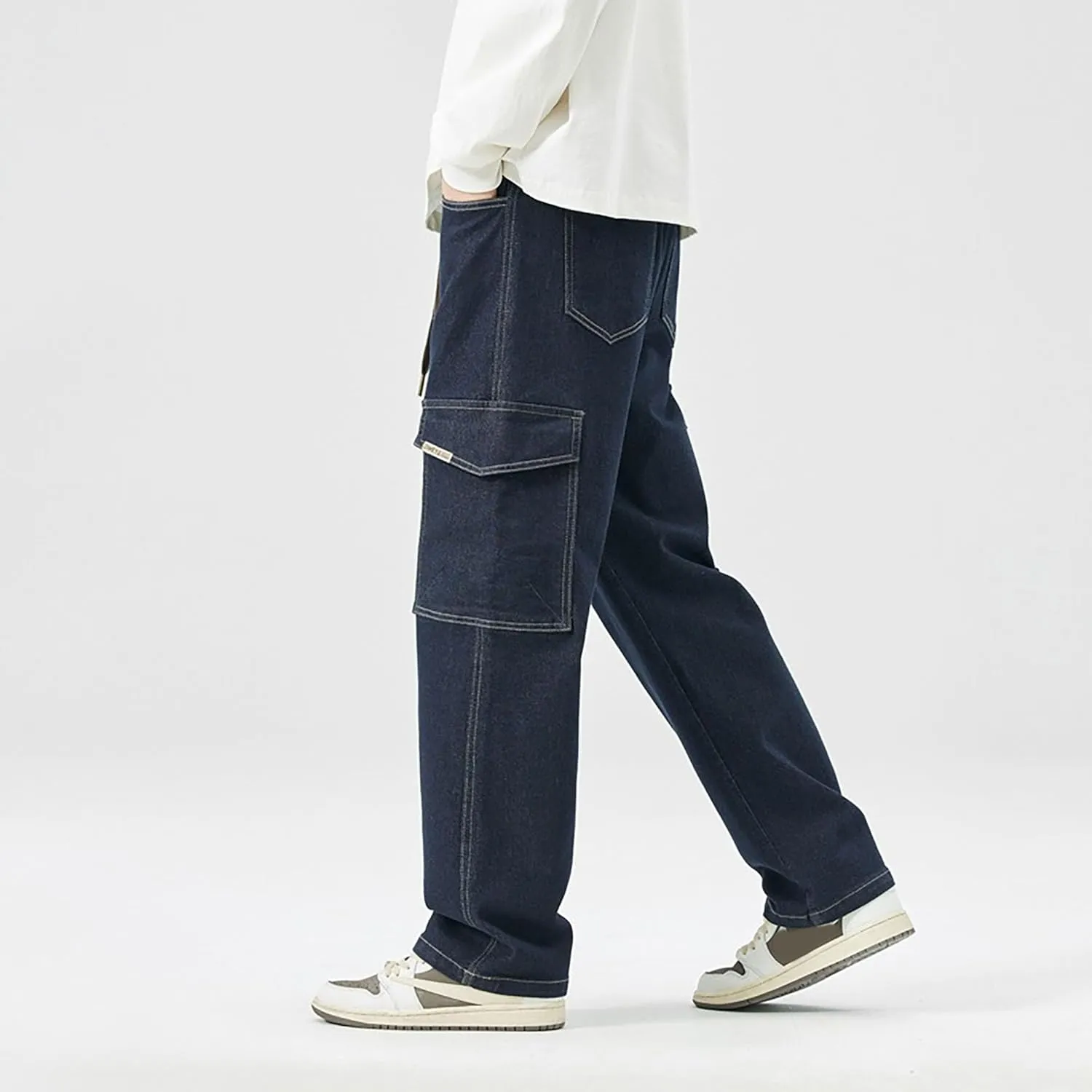 Men's Japanese Street Vintage Jeans Baggy Drawstring Cargo Pants Elastic Waist Pants Pants for Men Fashion