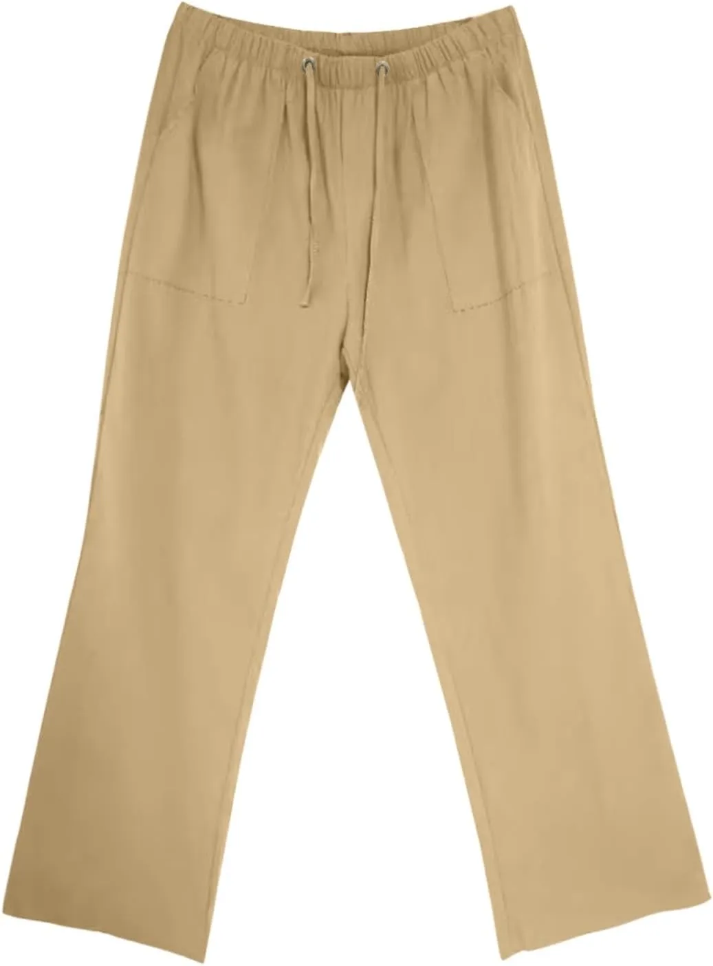 Men's Linen Pants Trendy Summer Elastic Waist Straight Leg Plain Pant Breathable Long Length Dailywear Beach Trousers