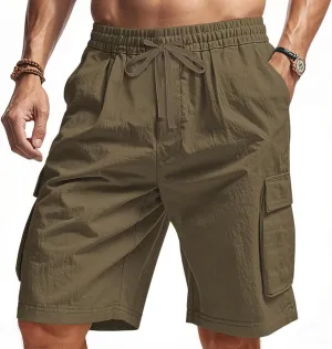 Mens Shorts Cargo Shorts Classic Summer Lightweight with Pocket Elastic Waist Drawstring Pants for Running Athletic Beach