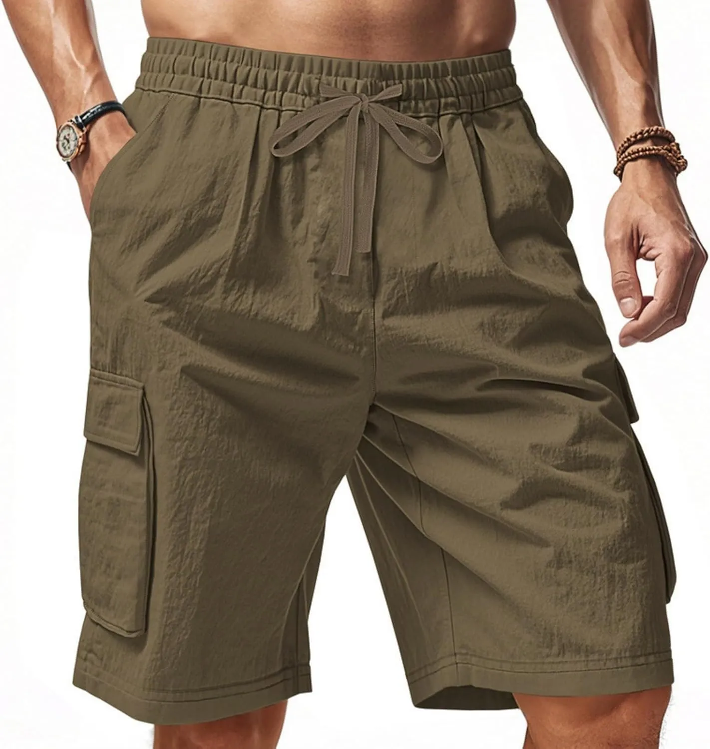 Mens Shorts Cargo Shorts Classic Summer Lightweight with Pocket Elastic Waist Drawstring Pants for Running Athletic Beach