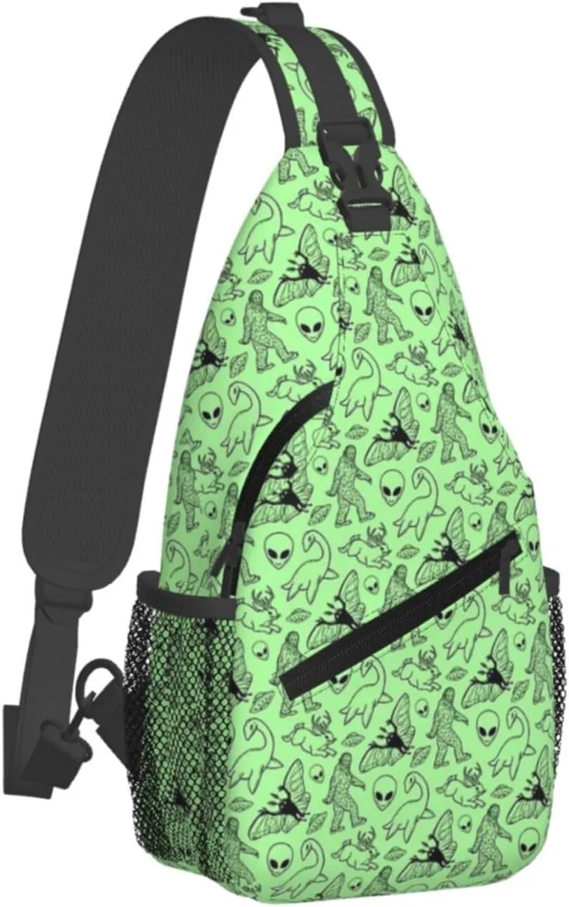 Mens Sling Bag Shoulder Backpacks for Aliens Savage Dinosaur Green Chest Bags, Anti Theft Crossbody Bag Multi Purpose Daypacks for Hiking Sports