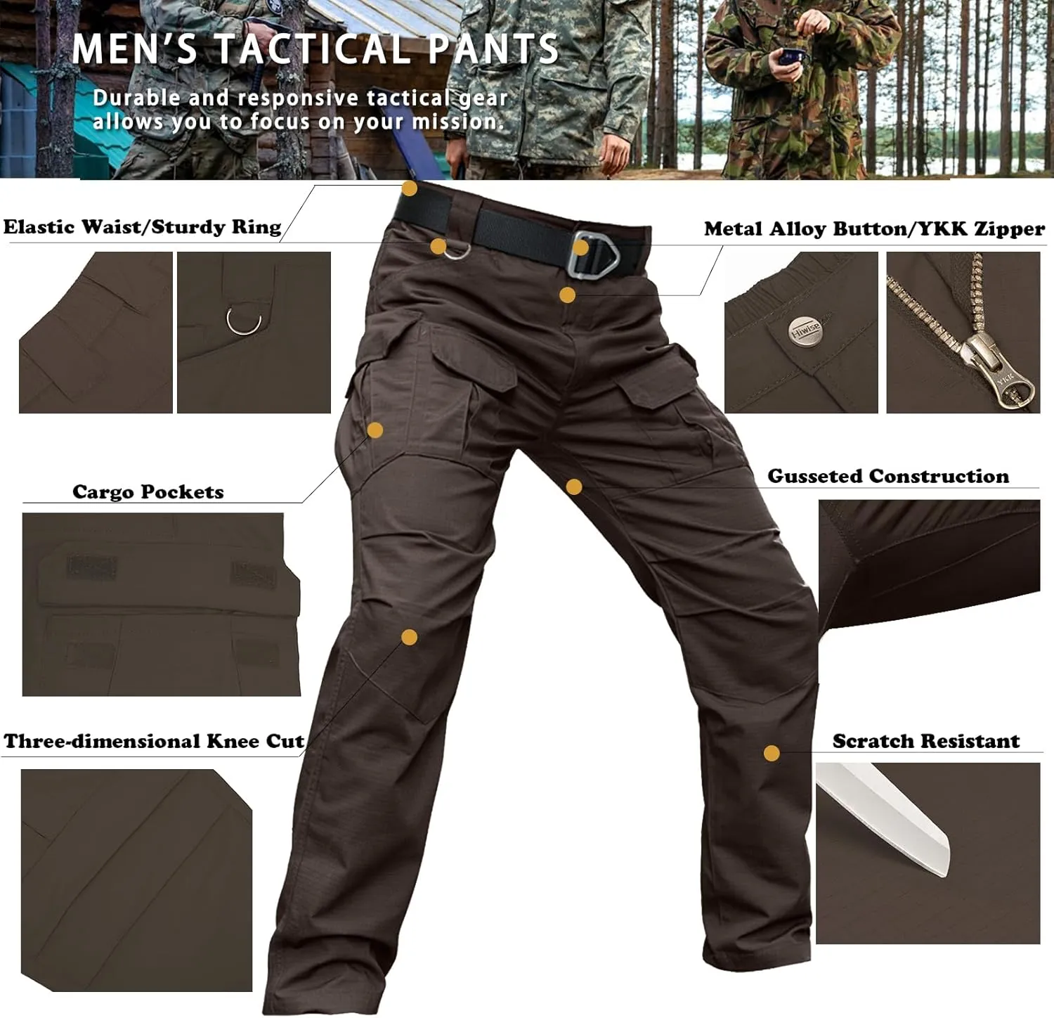 Men's Stretch Tactical Pants Water Resistant Ripstop Cargo Pants Outdoor Lightweight EDC Work Hiking Pants