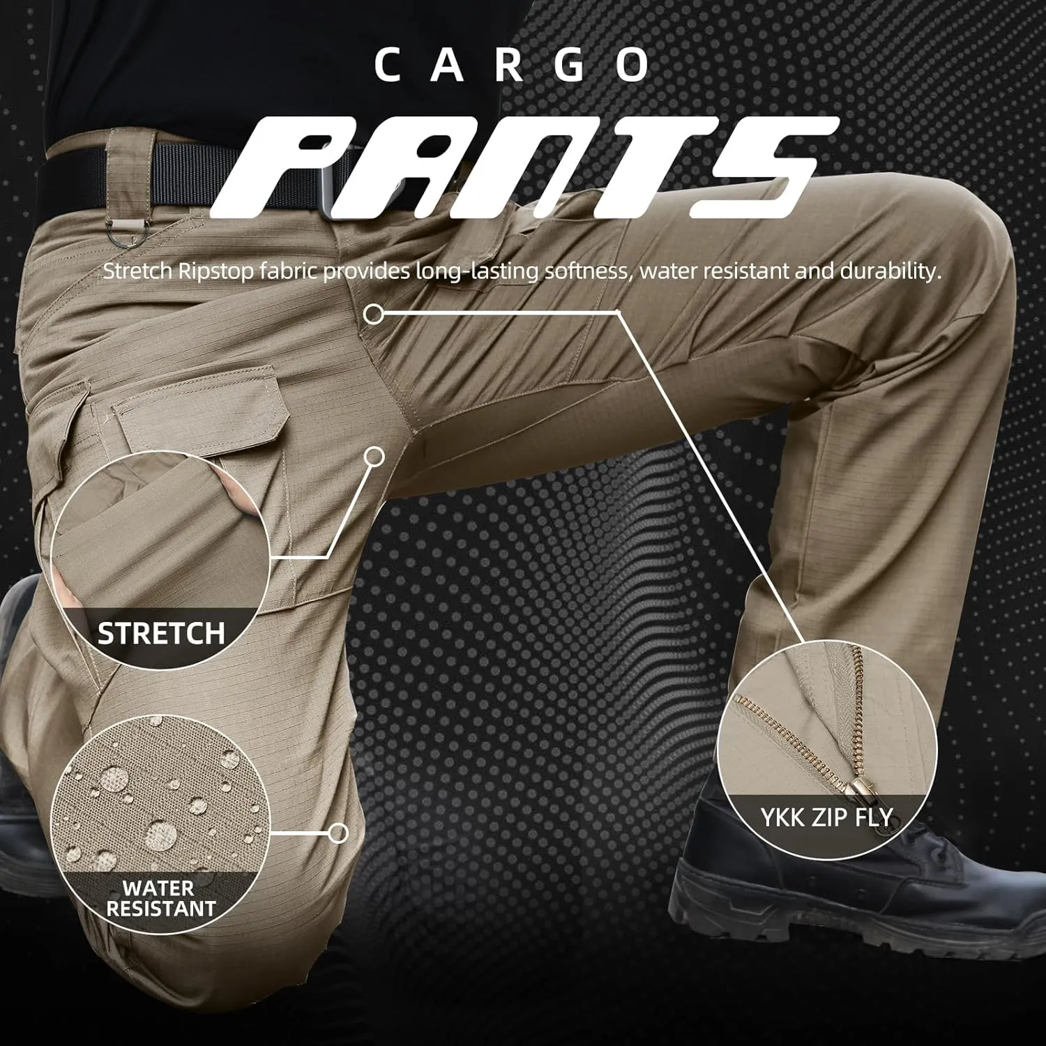 Men's Stretch Tactical Pants Water Resistant Ripstop Cargo Pants Outdoor Lightweight EDC Work Hiking Pants