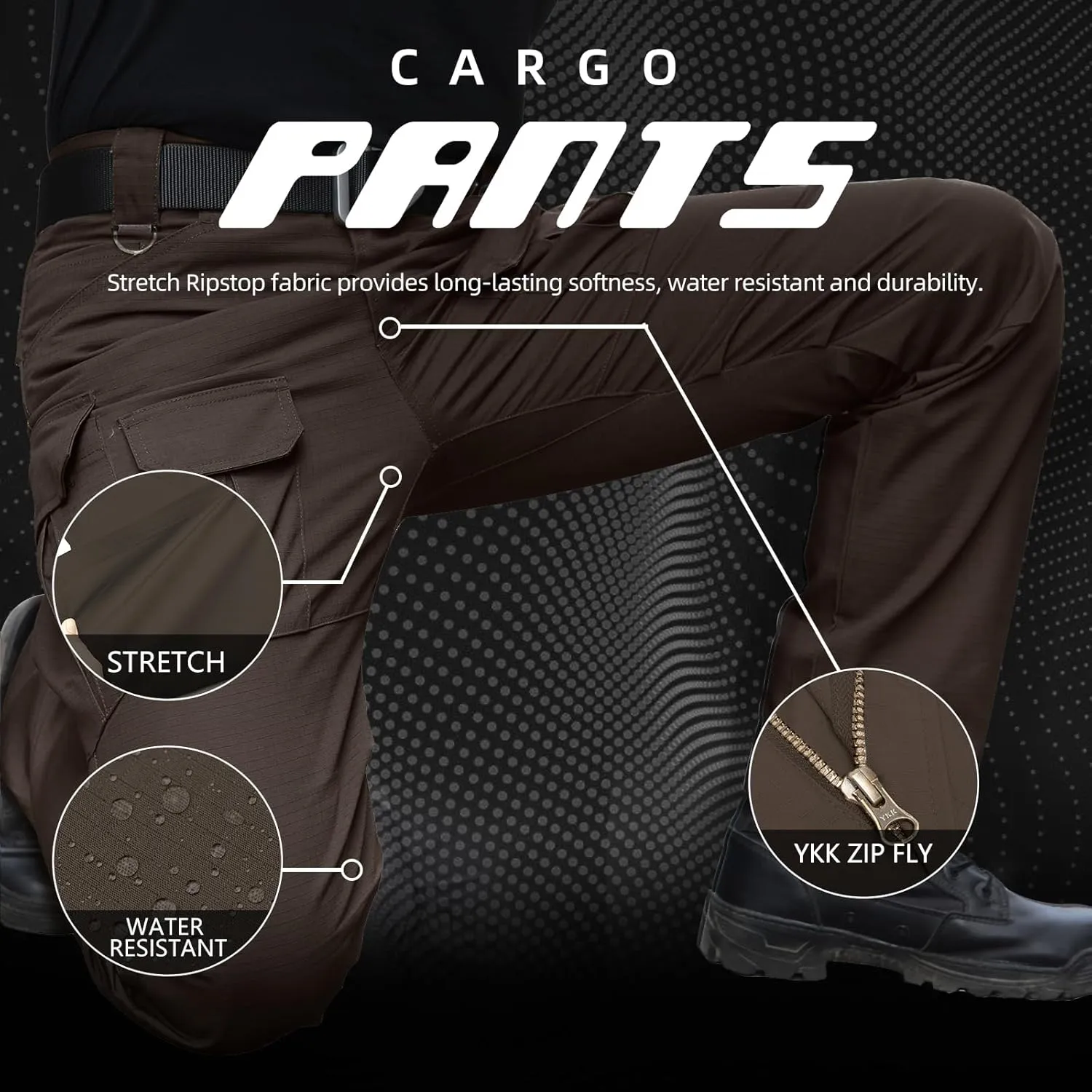 Men's Stretch Tactical Pants Water Resistant Ripstop Cargo Pants Outdoor Lightweight EDC Work Hiking Pants