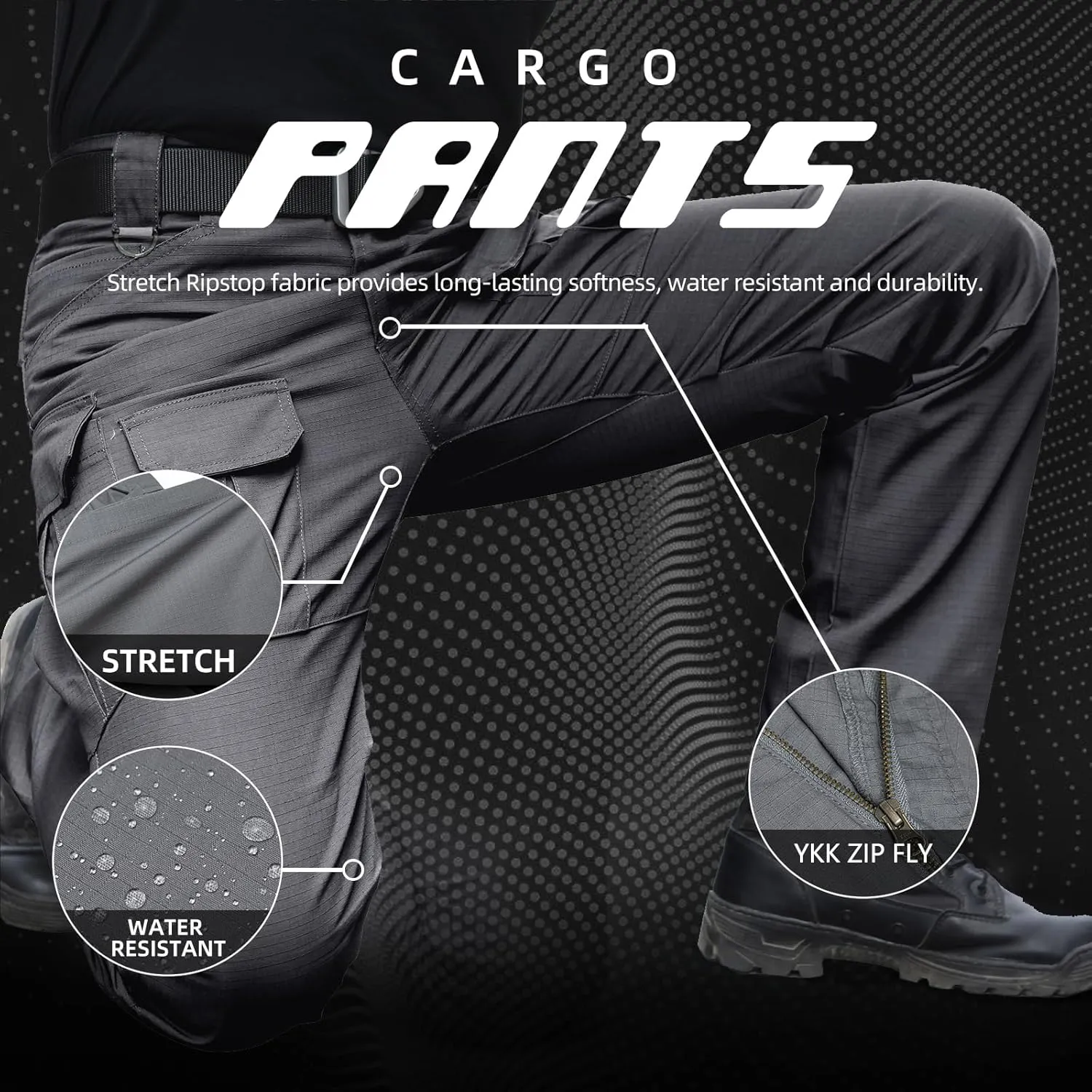 Men's Stretch Tactical Pants Water Resistant Ripstop Cargo Pants Outdoor Lightweight EDC Work Hiking Pants