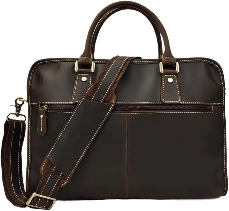 Mens Vintage Business Travel Vacation Laptop Messenger Bag Waterproof Leather Briefcase Slim Profile