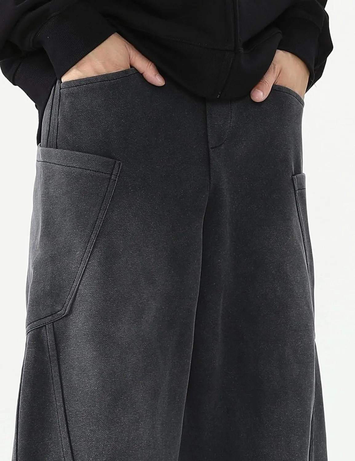 Men's Y2k Baggy Wide Leg Sweatpants Acid Wash Loose Drawstring Elastic Waist Track Pants with Pockets