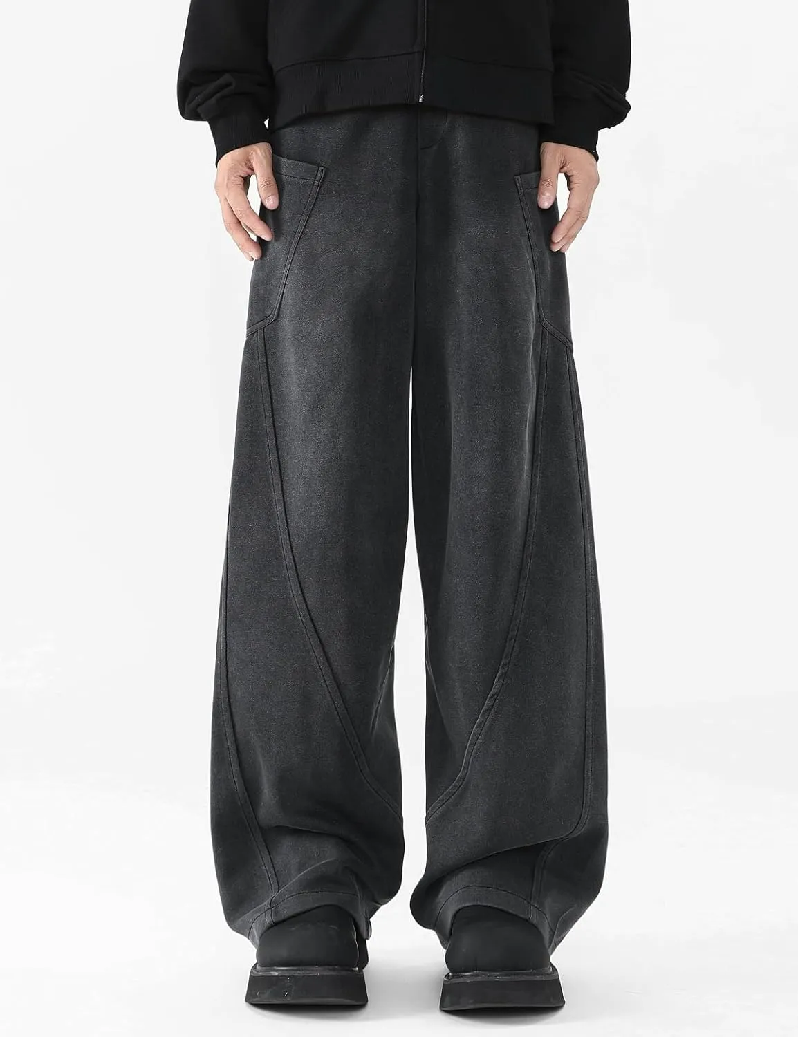 Men's Y2k Baggy Wide Leg Sweatpants Acid Wash Loose Drawstring Elastic Waist Track Pants with Pockets