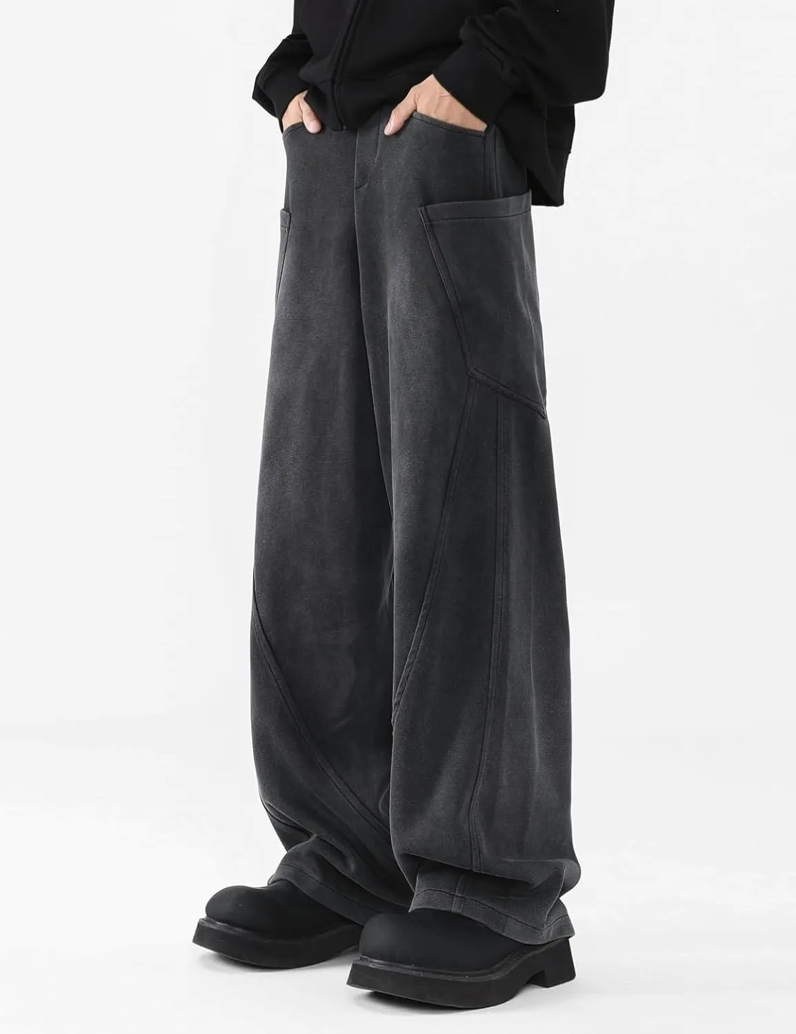 Men's Y2k Baggy Wide Leg Sweatpants Acid Wash Loose Drawstring Elastic Waist Track Pants with Pockets