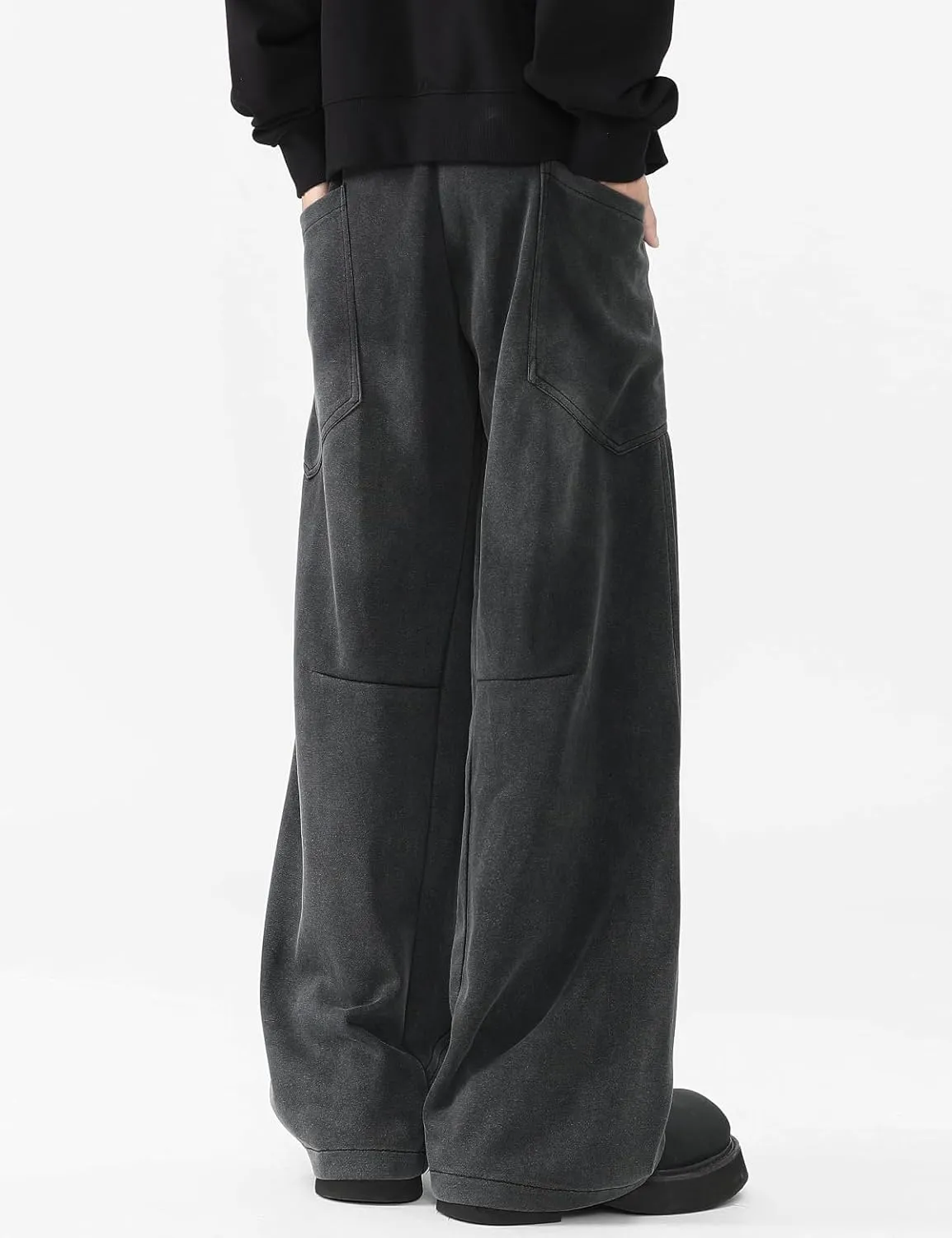 Men's Y2k Baggy Wide Leg Sweatpants Acid Wash Loose Drawstring Elastic Waist Track Pants with Pockets