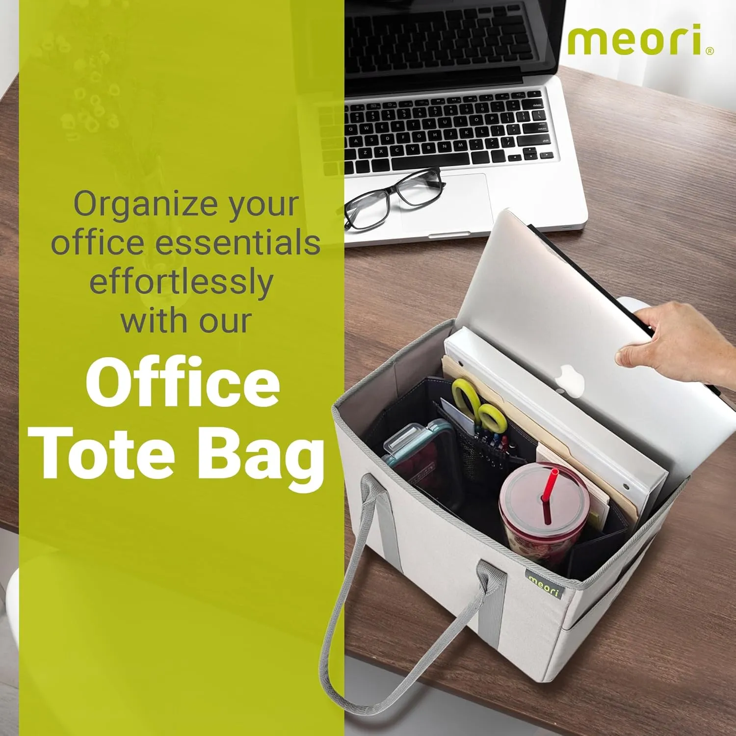 meori Office Tote Bag Carry Laptop Essentials Sturdy Bottom Stays Upright 3 Handy Pockets