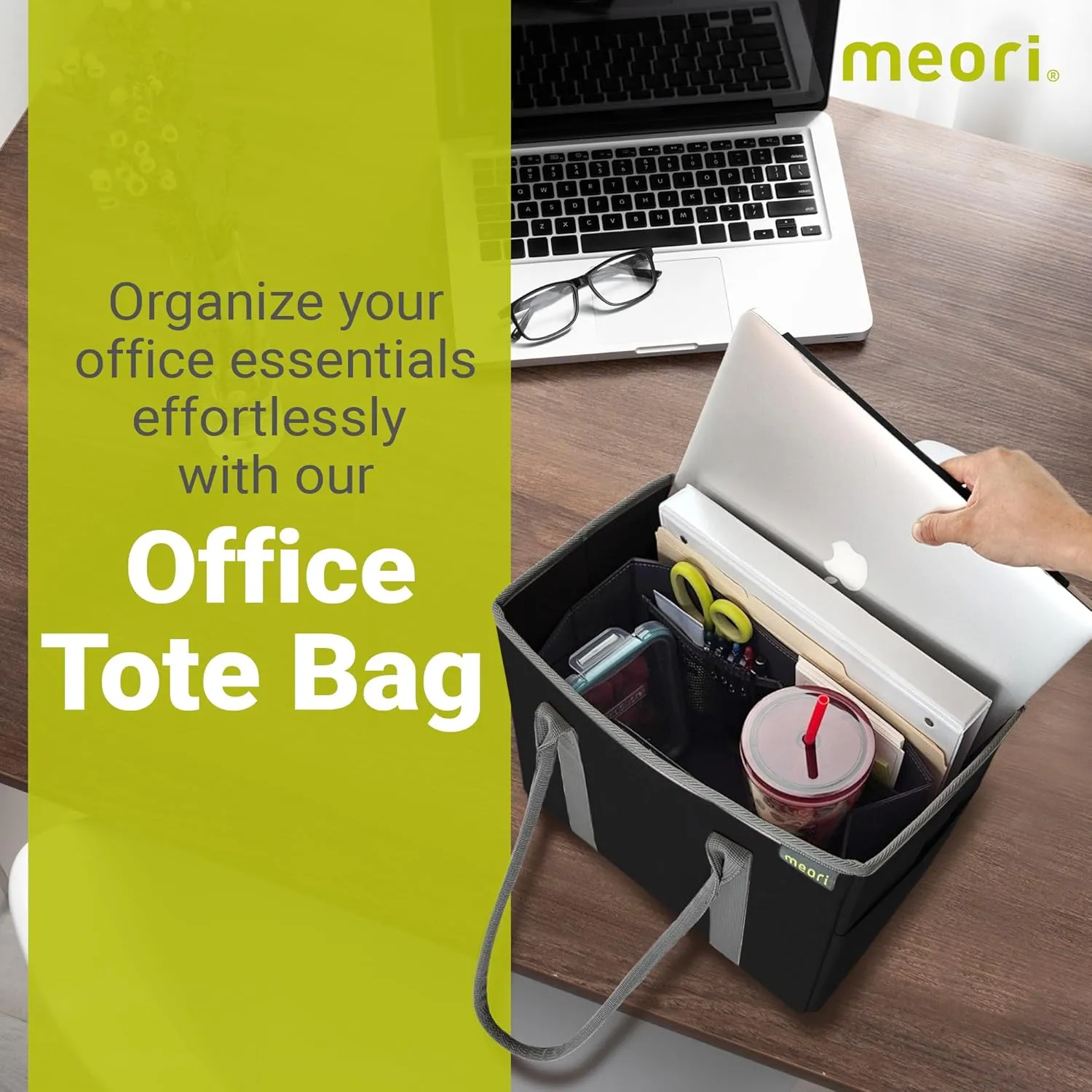 meori Office Tote Bag Carry Laptop Essentials Sturdy Bottom Stays Upright 3 Handy Pockets
