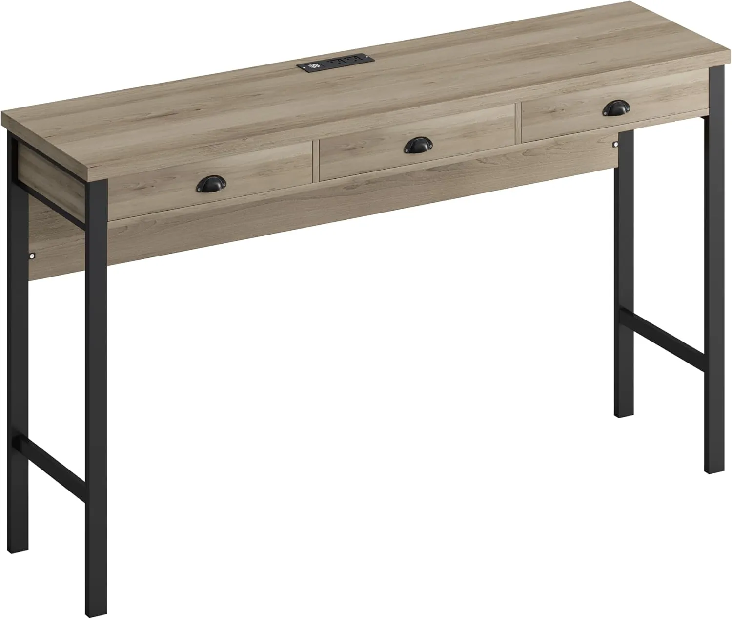 Merax Industrial Long Bar Table Set with Stools for 3, 4 Piece Kitchen Pub Table Set with Drawers and Charging Station, Brown Gray Black