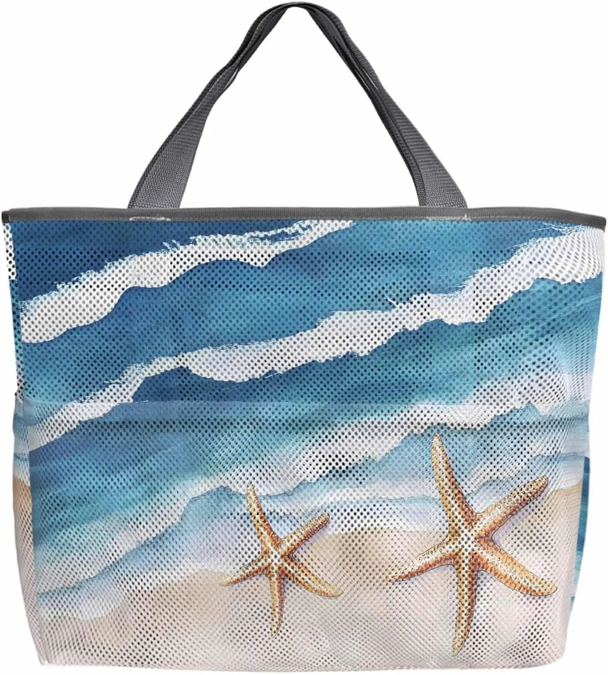 Mesh Beach Bag Oversized Tote Bags for Women Summer Beach Ocean Starfish Large Travel Pool Bags with 8 Pockets