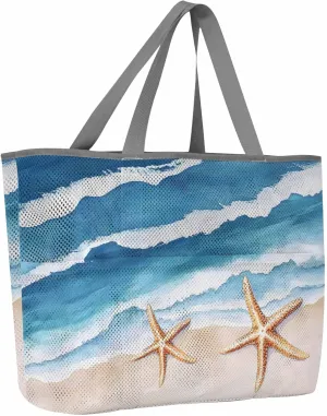 Mesh Beach Bag Oversized Tote Bags for Women Summer Beach Ocean Starfish Large Travel Pool Bags with 8 Pockets